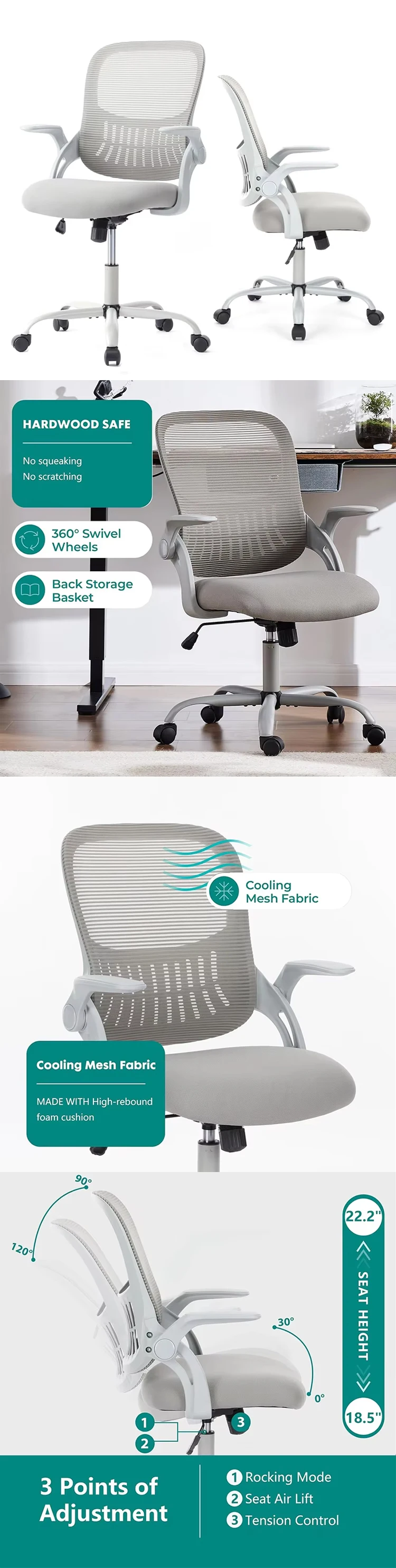 Mid Back Mesh Home Office Chair Ergonomic Computer Desk Chair Height Adjustable Rolling Swivel Task Chair