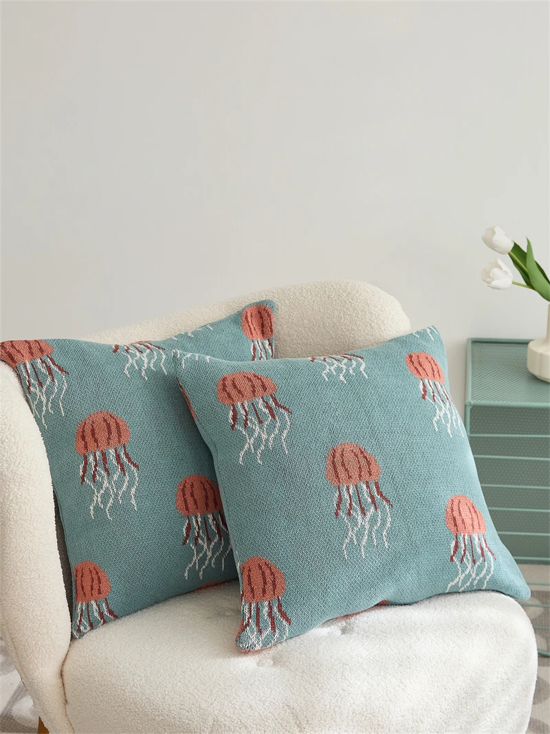 Wholesale Cartoon Jellyfish 100% Cotton Cushion Cases Cute Sofa Cushion Cover for Home Decor SM supplier