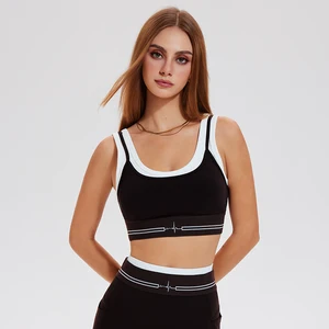 Naked Fake-Two-Piece Sports Underwear Thread Contrast Yoga Bra Running Fitness Sports Underwear