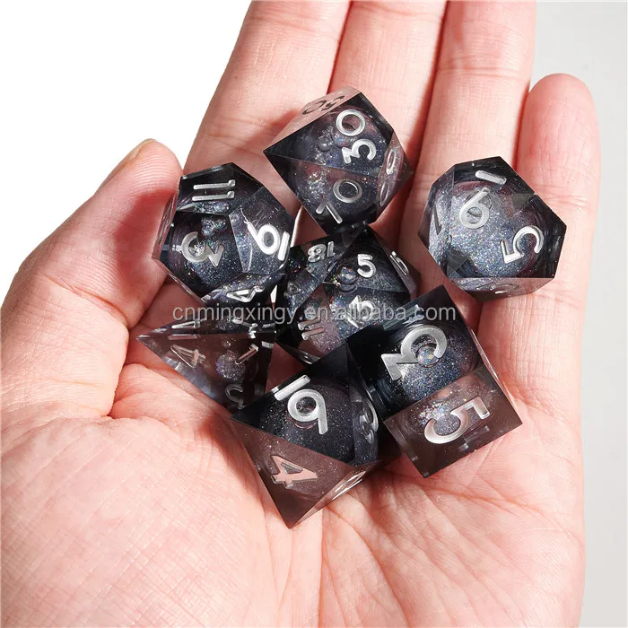 Sharp Edge Dnd Dices Set Liquid Core Dice Resin Purple Sparkle Design