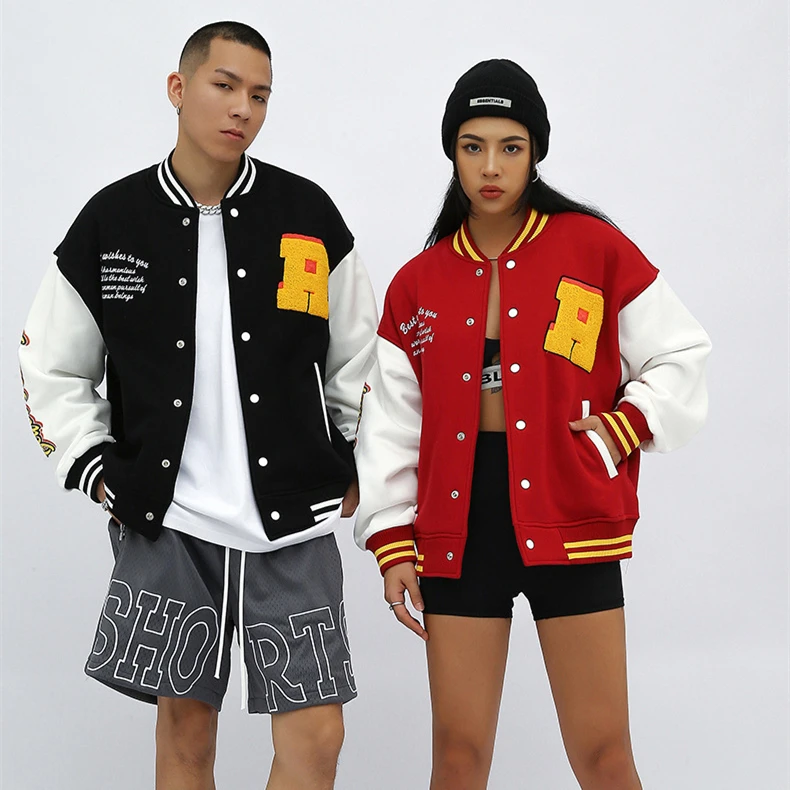 340G Custom Printing Long Sleeve men's Baseball Jacket Men Plain Blank Jackets281_voghion.com