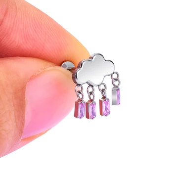 Fashion Women's Earnails ASTM F136 Titanium Nuages Cloud Square Zircon Pendant Ear Cartilage Nail Earscreen Perforated Jewelry
