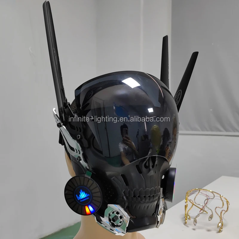 Cyberpunk Skull Mask with LED Light Gothic Cyber Mask for Men, Techwear Mask, Halloween Cosplay Costume Accessory