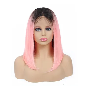 short pink bob haircut women hair wig brazilian human lace wigs