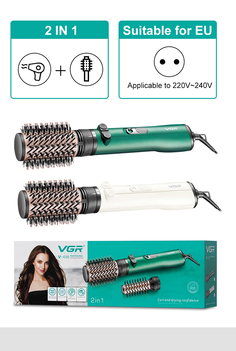 VGR V-498 1200W Hair Air Styling Power Cord Electric Hot Air Brush Comb description image 5