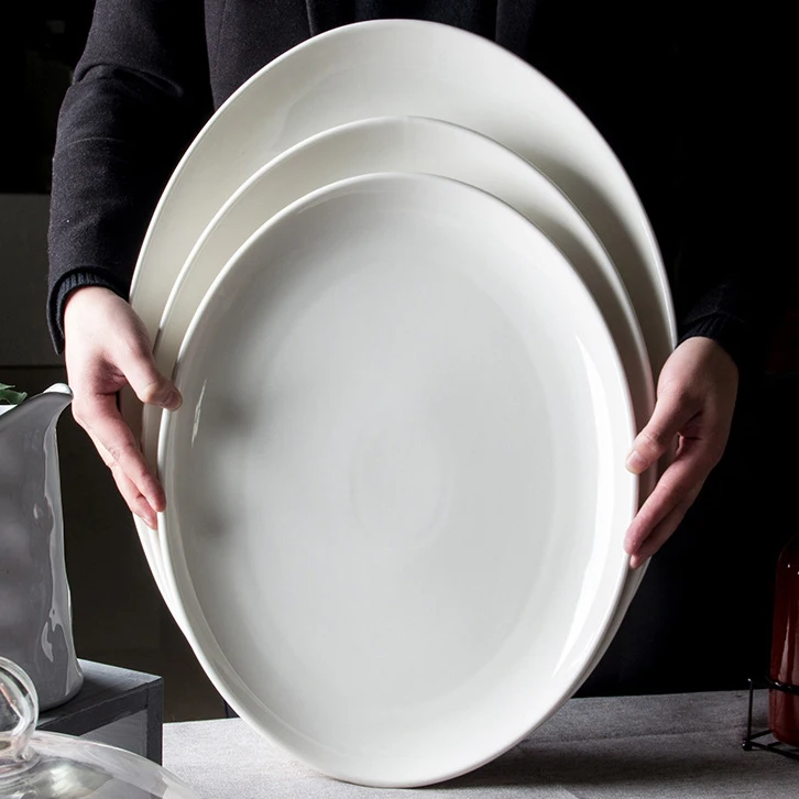 Round Oval Large Plate Cutlery Ceramic Fish Pizza Soup Breakable Wholesale Ceramic Plates Bulk