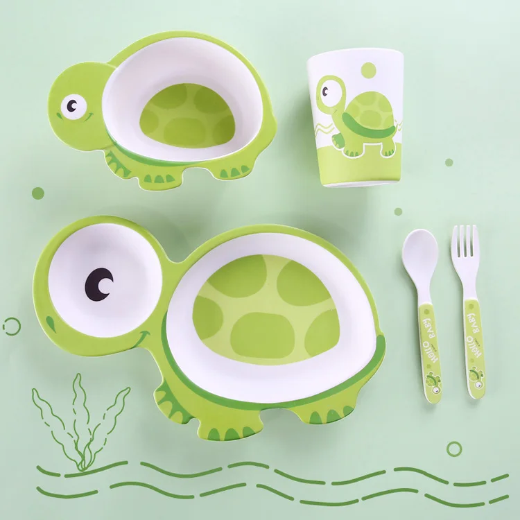 Turtle Shape Natural Organic Bamboo Fiber Children's Tableware - Main Image