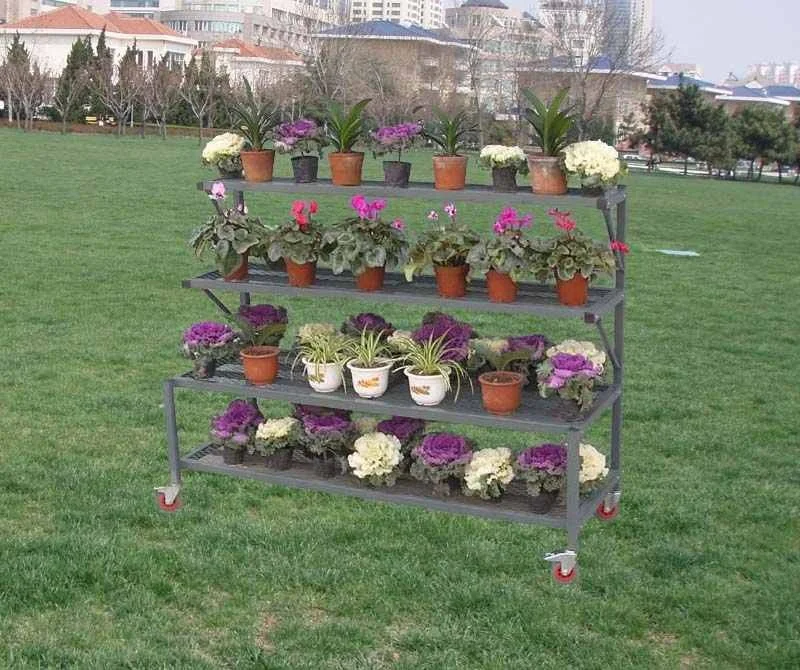 Tri-Step Display Bench With Purlin , Garden Display Racks