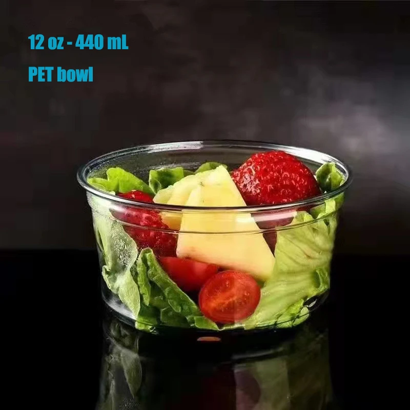 Disposable Pet Plastic Round Light Food Salad Bowl transparent fruit Dessert packing box supplier