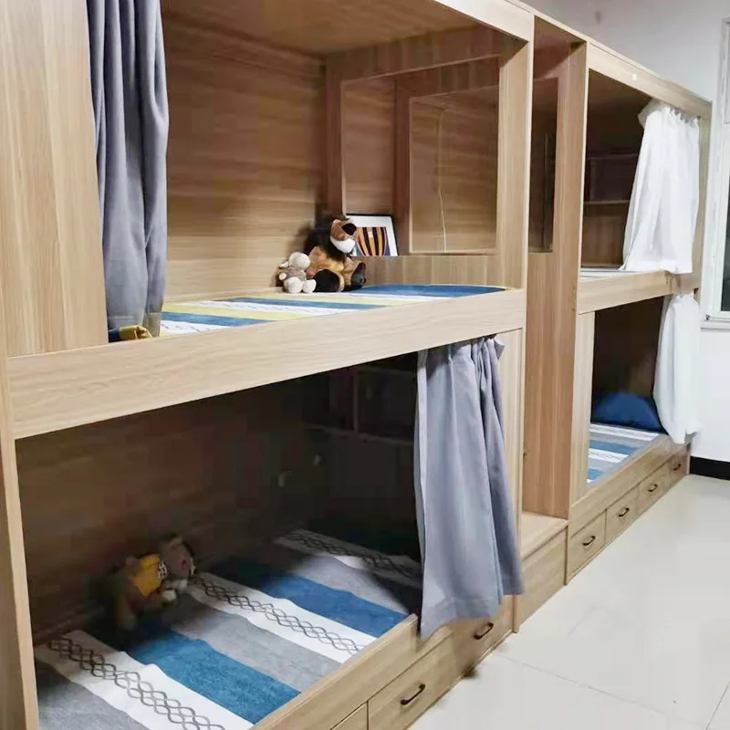 Minjun Furniture Space Capsule Bunk Bed Company Employee University Dormitory Double Layer Solid Wood Full Package High Low Bed