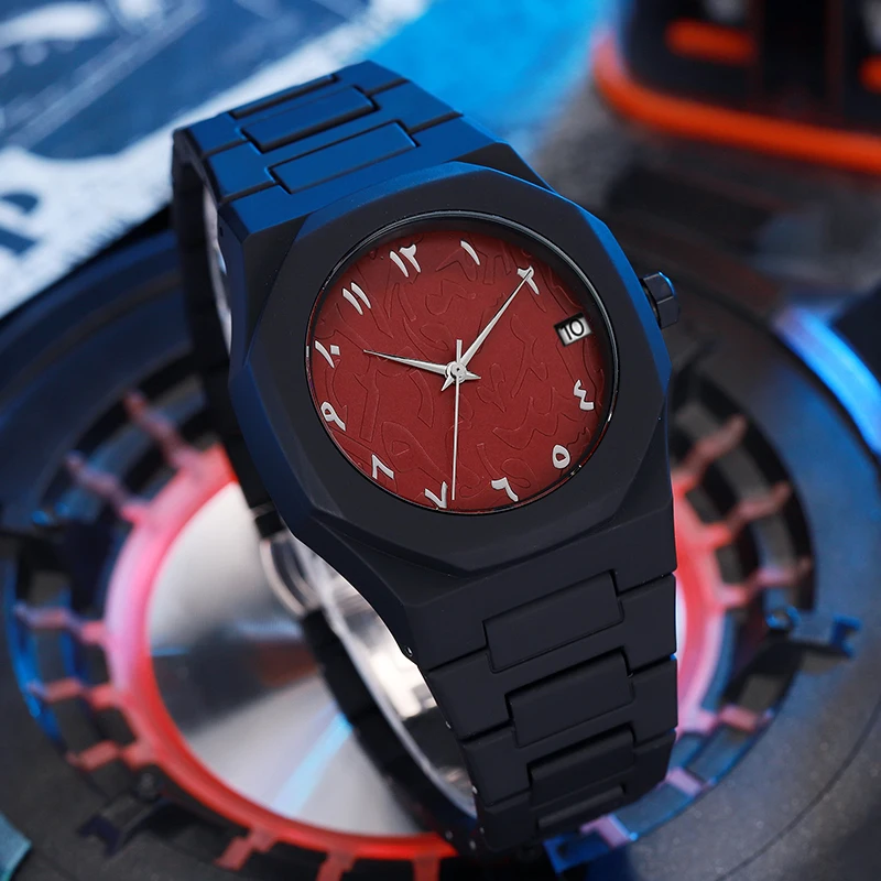 Brand Custom Your Private Label Logo Black Arabic Numerals Calendar Analog Watch for Man Manufacturer