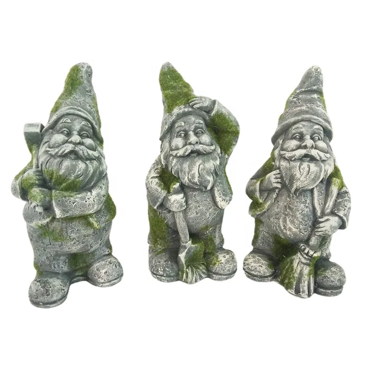 green garden and home decorative small flocking gnome statue for outdoor and indoor
