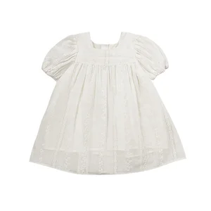 Boutique Girls Dresses Summer White Kids Dresses for Girls 100% Cotton Puff Sleeve Baby Girls Dresses