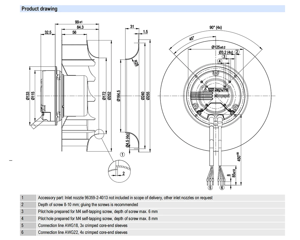 Centrifugal Fan, R3G250-AM50-01, 250mm, IP44 - detail 4
