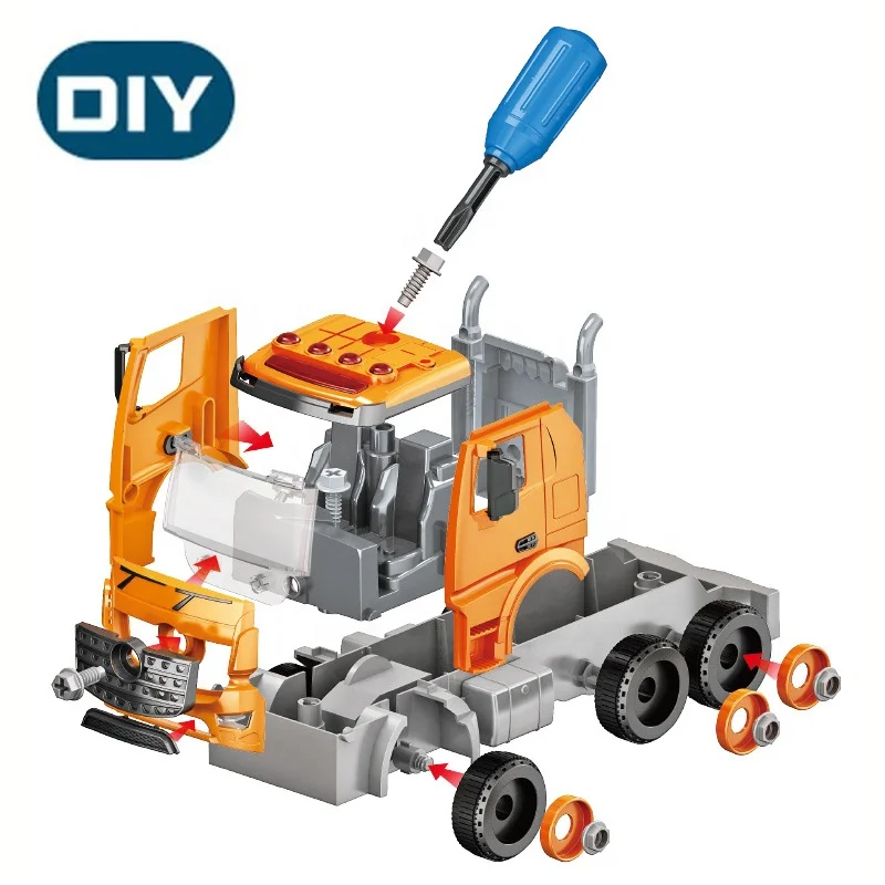 Scale 1/12 Assembly Friction Powered 4 Buttons Light and Music Big Size Garbage Truck STEM Vehicle Toys for Kids
