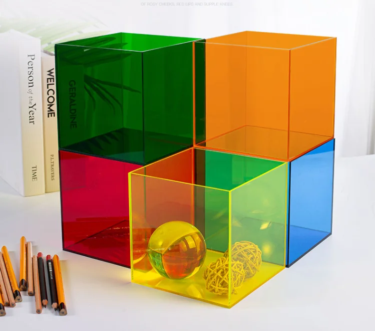 Colorful Translucent Acrylic Display Box Square Cube for Desk/Home Decor,Lovely Gift,Make up Tool,Jewelry,Candy Storage Case