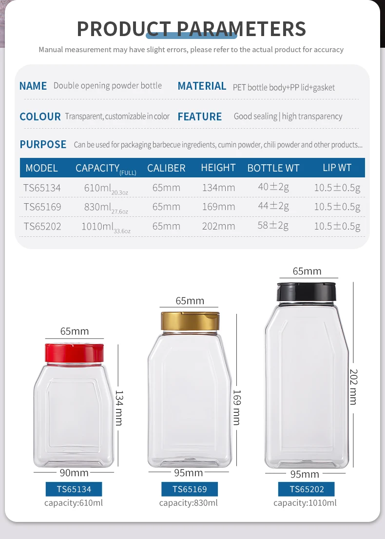610ml 830ml 1010ml ペットボトル製スパイスジャー調味料ボトル 空の