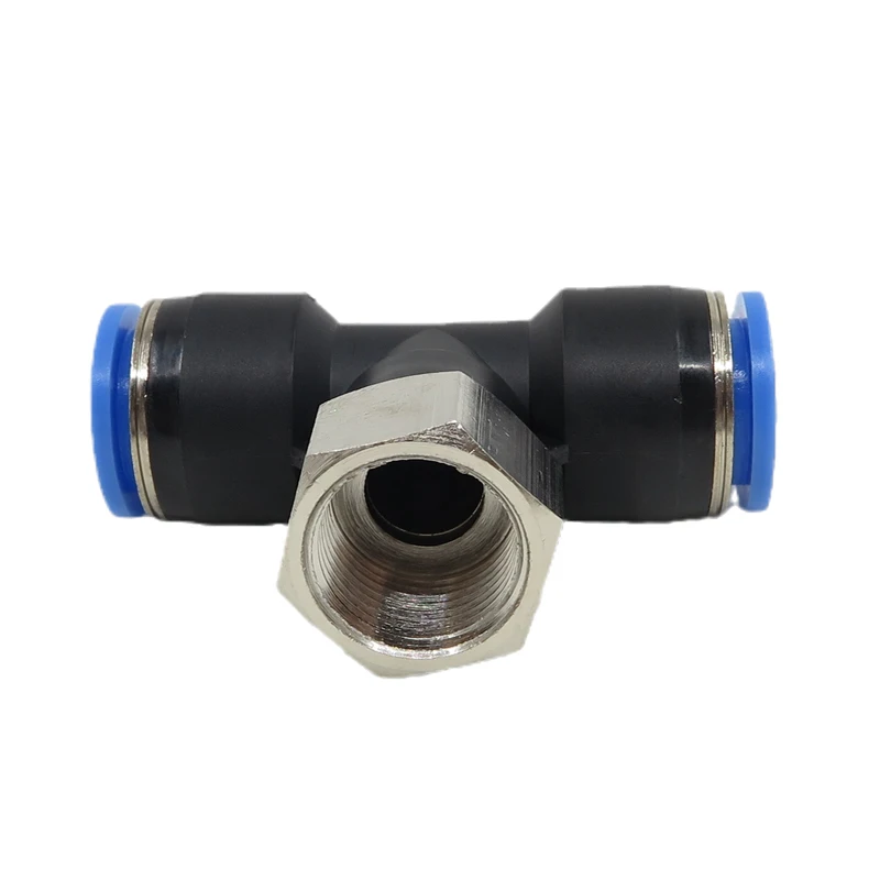 PBF Female Threaded 3 Way Tee Shape Brass Air Water Tube Fitting One Touch Push in Casting Technics Model Number Head