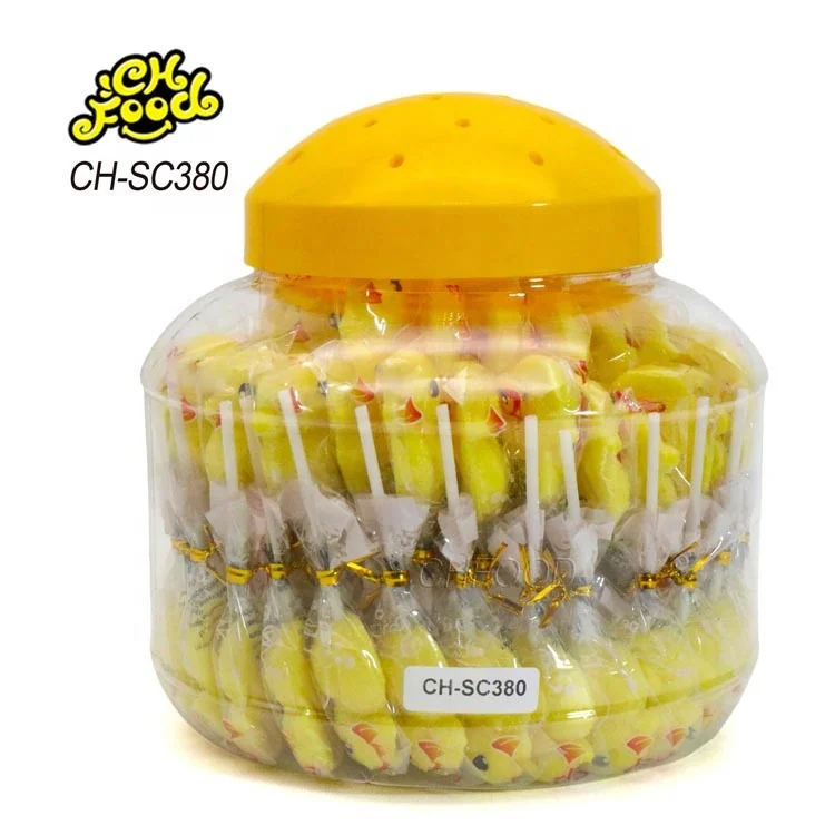 New 3d Cartoon Yellow Duck Shape Gummy Soft Candy Lollipop for Kids Wholesale and OEM Sweets Snack