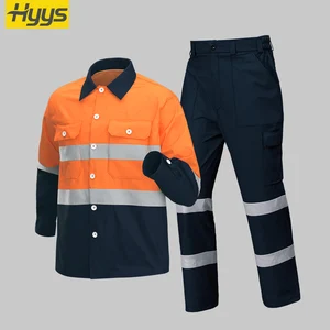Summer Long Sleeve Hi Vis Work Wear Breathable Cotton Work Clothes Reflective Strips Work Shirt Pants for Men