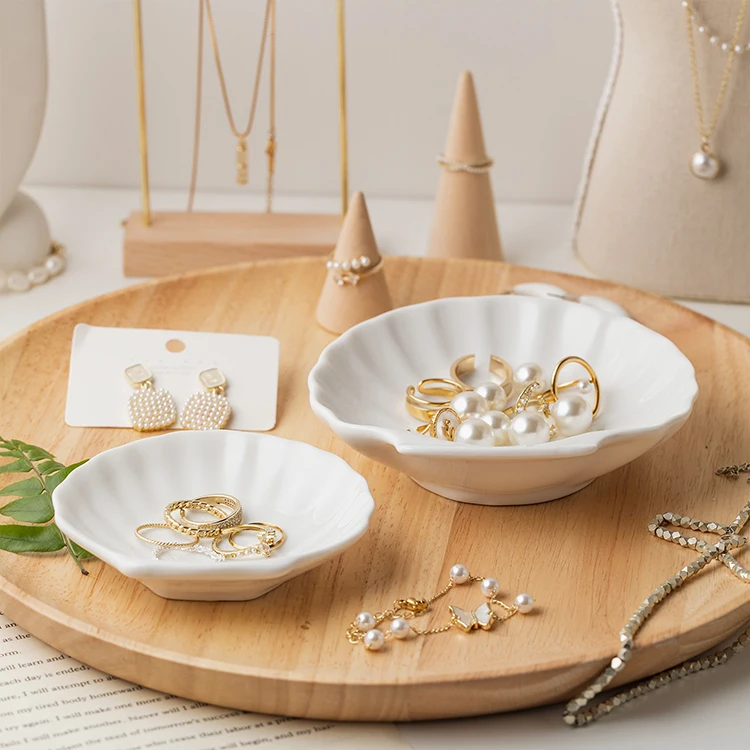Home Decor Bathroom Shell Ceramic Jewelry Tray White Ring Holder Cute  Organizer Jewelry Plate Shell Trinket Dish