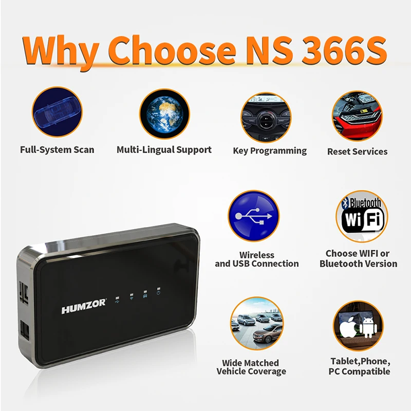 Humzor NS366S Full System OBD2 Scanner Auto Diagnostic Tool IMMO TPMS EPB DPF SAS ABS with Rugged Tablet