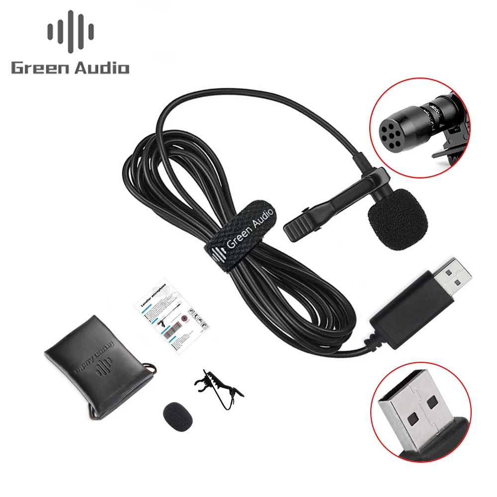 Tragbares Mini-Clip-On Omni direktion ales Stereo-USB-Lavalier-Mikrofon  mikrofon für PC-Computer kamera mikrofon Grün Audio verkabelt