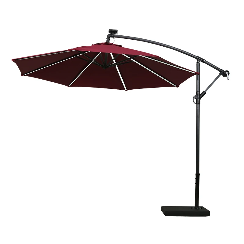 Solar Patio Umbrella with LED light Cantilever Umbrella polyester Fabric Market Hanging Umbrellas For Hotel Pool