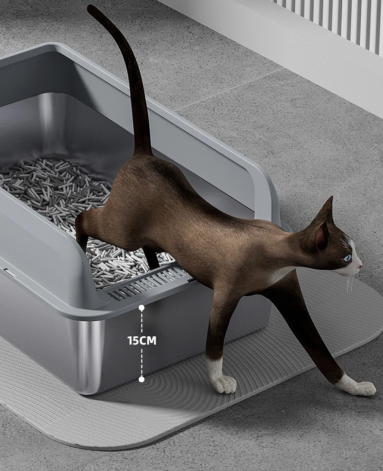 Semi-closed Litter Box Oversized Stainless Steel Litter Box with Foot Pads a Complete Litter Box details