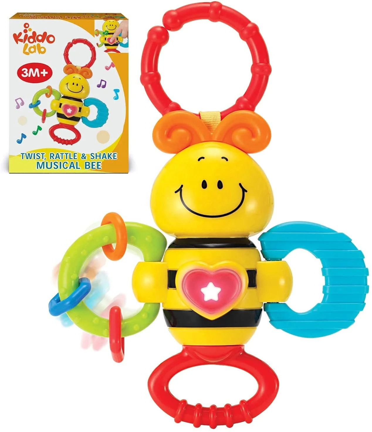 Twist and Rattle Musical Bee Light up Toy Children Sensory Chew Rattle and Teething Toys