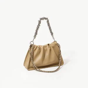 Genuine Leather Soft Pleated Cloud Design Women Shoulder Bag Fashion Casual Metal Hardware Women Messenger Bag