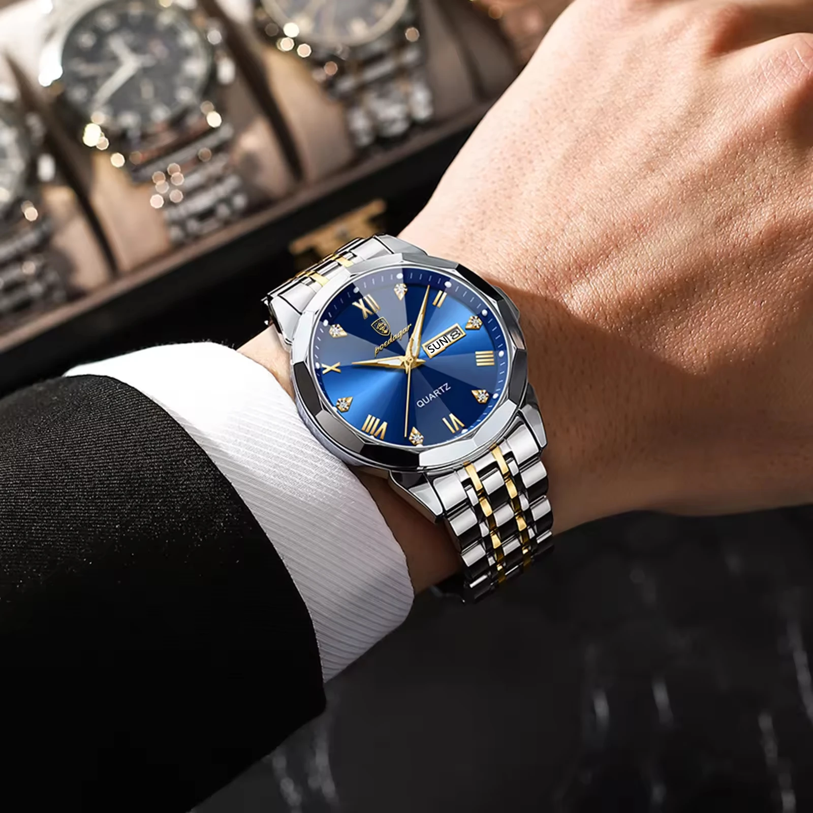 Orologio Uomo Quadrato Fashion Cronografo - Quadrante Luminoso, Cinturino Acciaio, Data, Impermeabile 3 ATM