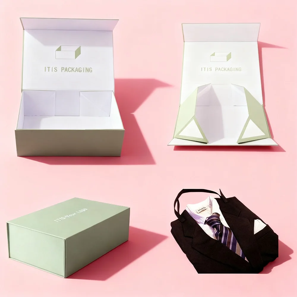 Luxury Dress & Sock Gift Box | Custom Eco-Friendly Magnetic Folding | Embossed Recycled Paperboard with Sponge Protection