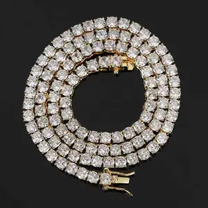 14K Gold Plated Hip Hop Tennis Chain Necklace 4mm Icced Out Bling Diamond Zircon Alloy Link Chain