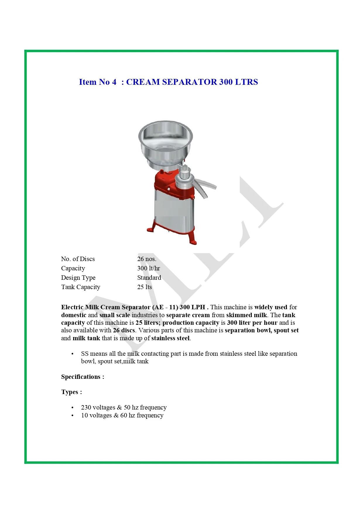 Hot Sale Sanitary Dairy 304 Stainless Steel Milk Cream Separator Electric Motor Butter Churn MEI Brand 220V 2.0KW ISO 13485 Long