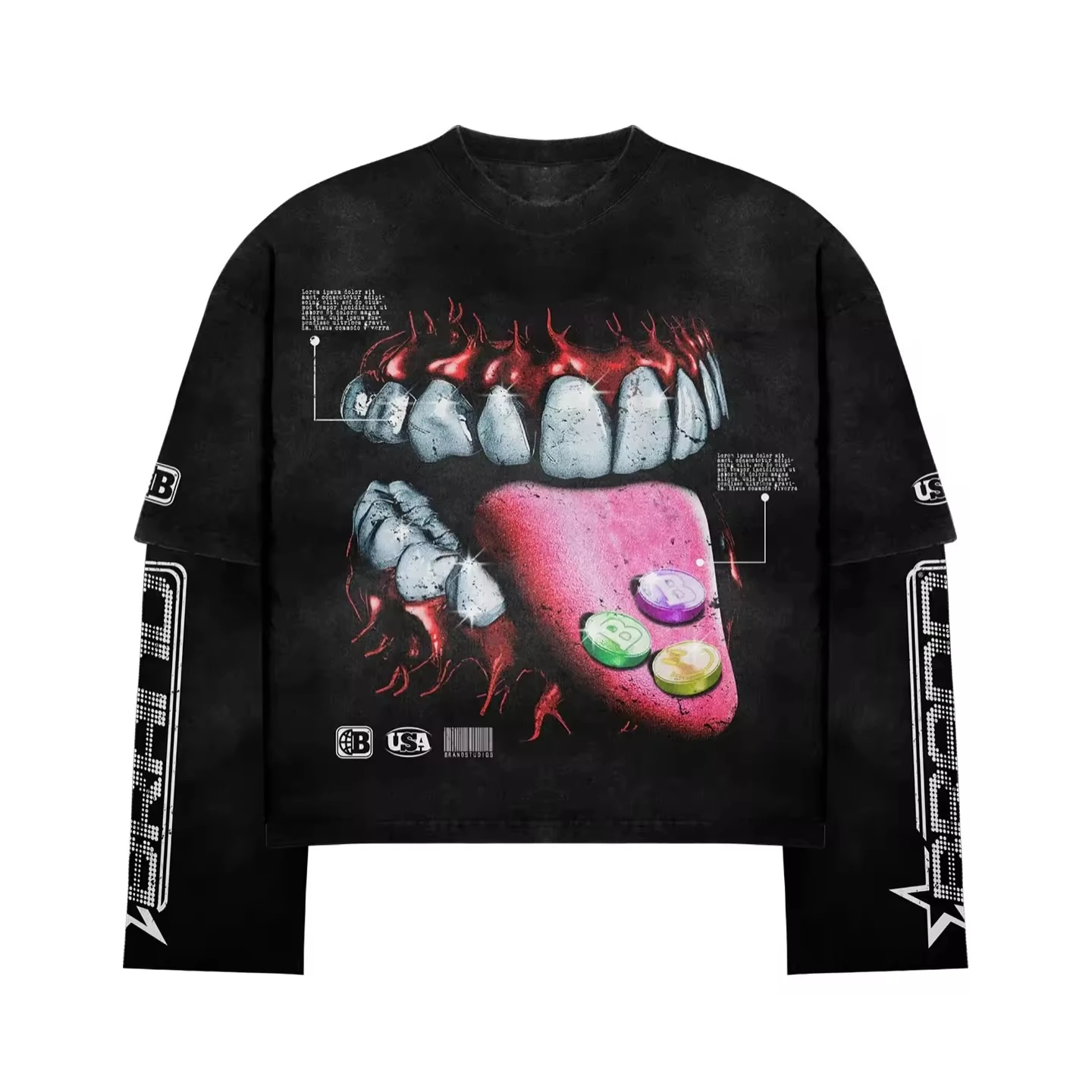 SALATI Custom Graphic Long Sleeve T Shirt Men Cotton Streetwear Oversized Boxy Cropped Double Layer Long Sleeve T-shirt gallery 3