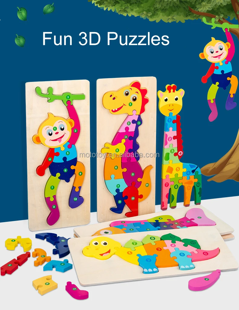 Hot Wooden Animals 3d Puzzles Montessori Game Toys Kids Puzzle Board ...