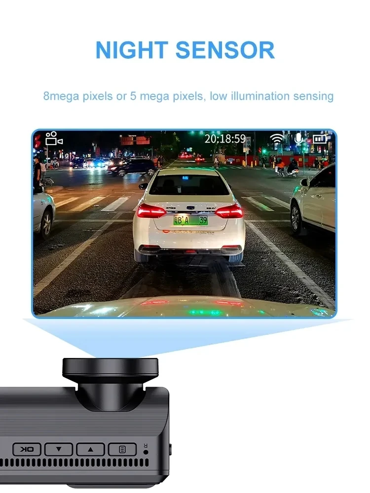 2024 New Arrival 4K IPS Screen Dual Lens Dash Cam WiFi GPS Car DVR Video Recorder Dashcam with Front inside & Back Features