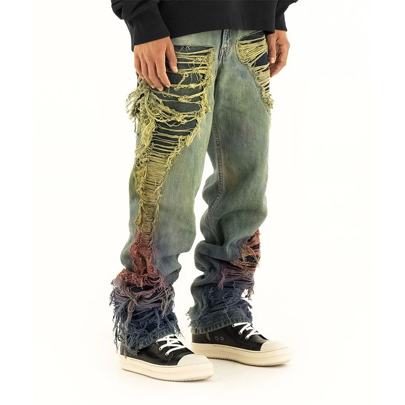 DiZNEW OEM Factory Customized Wholesale Distressed Gradient Faded Men's Straight leg Jeans Plus Size Men's Jeans supplier