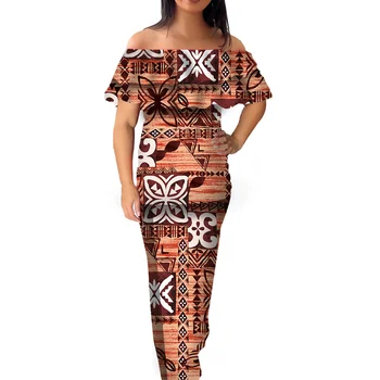 Samoan Puletasi Brown Tapa Flower Casual Ladies Dresses Custom ...