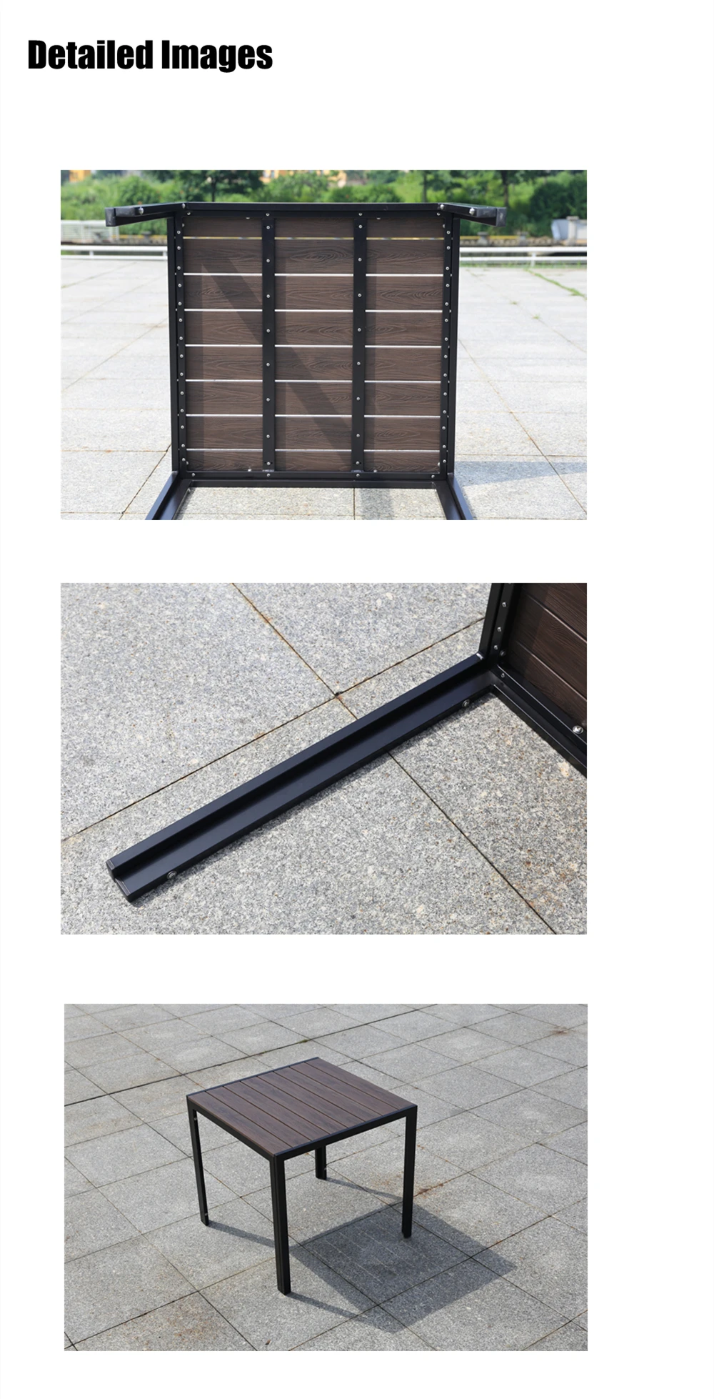 Factory directed outdoor table  aluminum with 4 seats plastic wood square table