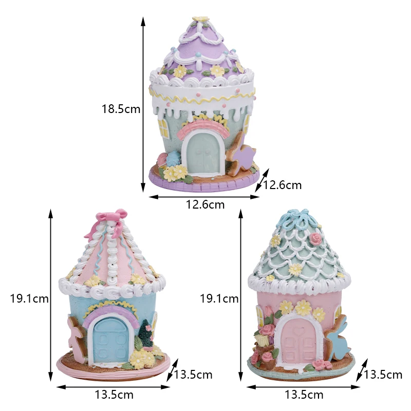 Redeco New Design Creative Easter Rabbit Cake House Figurines Cute Easter Bunny Ice Cream Resin House Spring Home Decoration