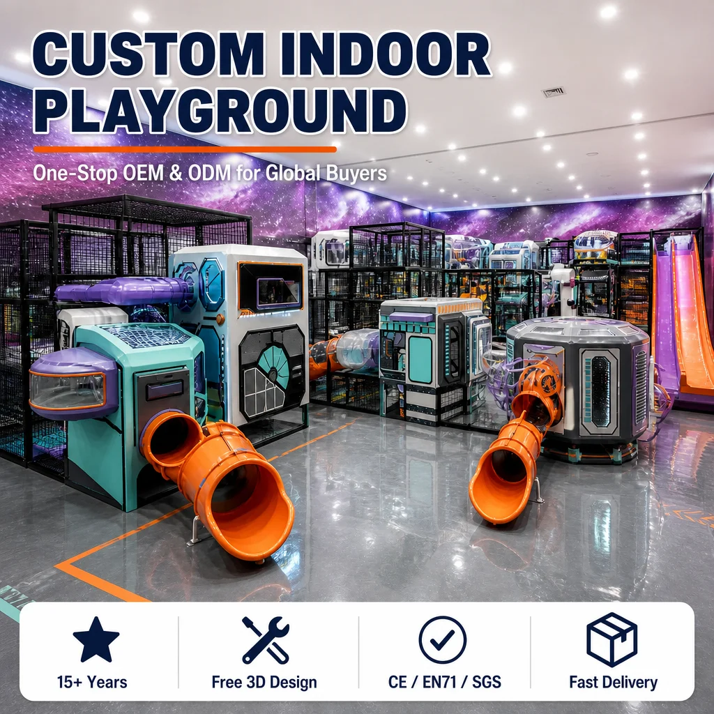 Space Theme Kids Indoor Soft Play Naughty Castle CE CPC Certified Ball Pool Rope Climb Slide for Daycare Center OEM