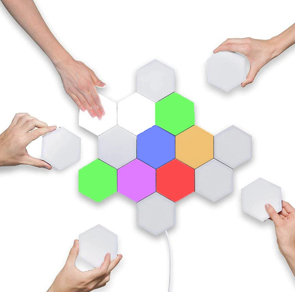 New Hexagonal Wall Light DIY Quantum Lights Creative Geometry Assembly LED Night Light Smart Lamp Touch Sensor Touch Controlled
