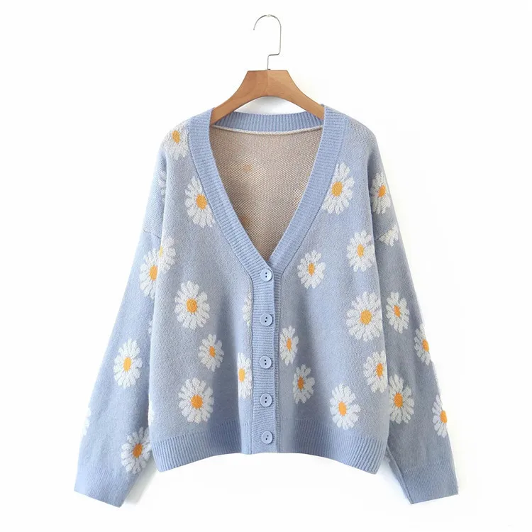 Floral Print Cardigan - Women's Long Sleeve Sweater