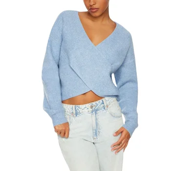 Kai Qi clothing crop cross loose outside to wear sexy knitted off-the-shoulder clothes short sweater female autumn winter