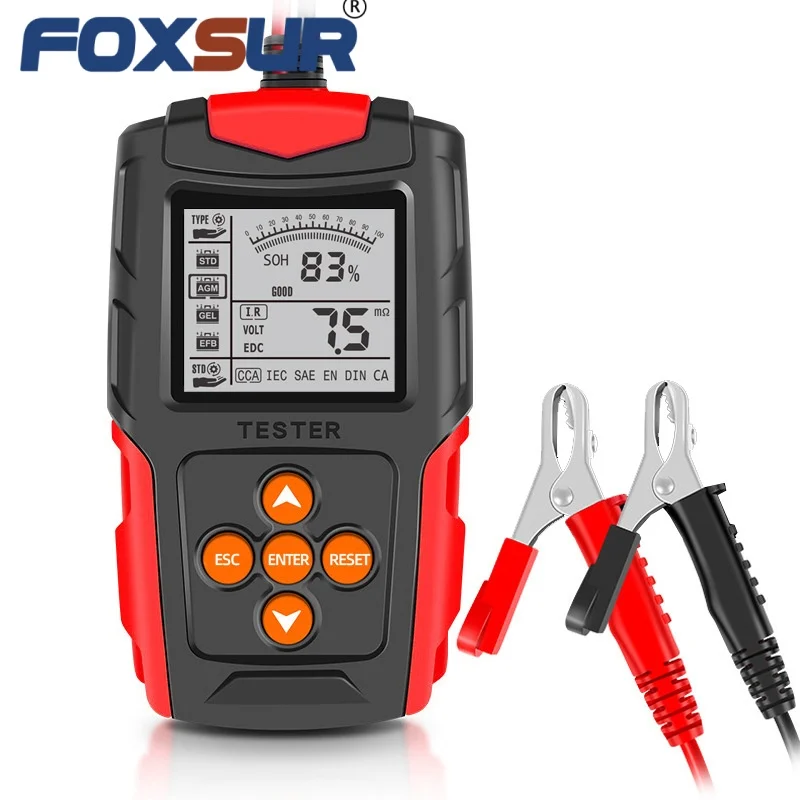 FOXSUR FBT200 12V 24V Car Battery Tester Digital Battery Analyzer Test Tool Tester for Car Truck Motorcycle SUV Boat and More