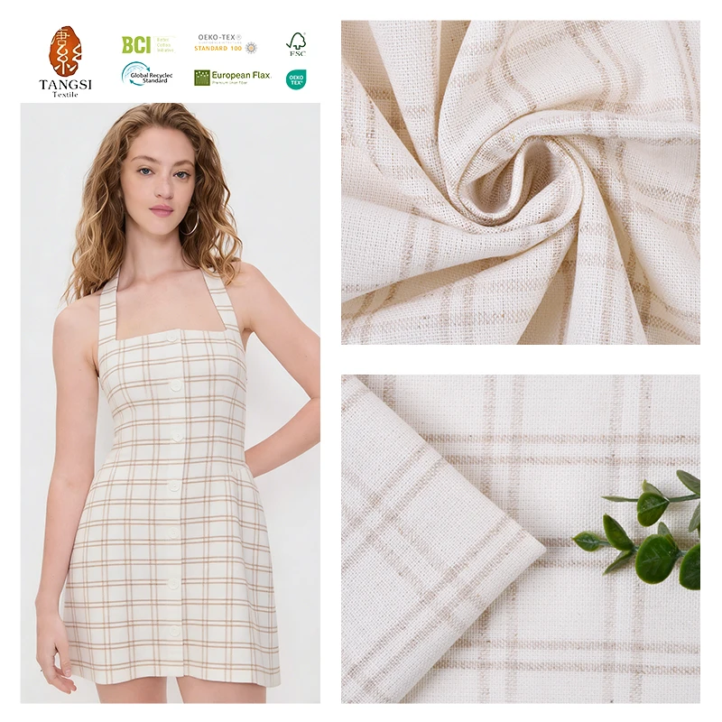 Rayon Linen Blend Yarn Dyed Natural Fabric for Clothing