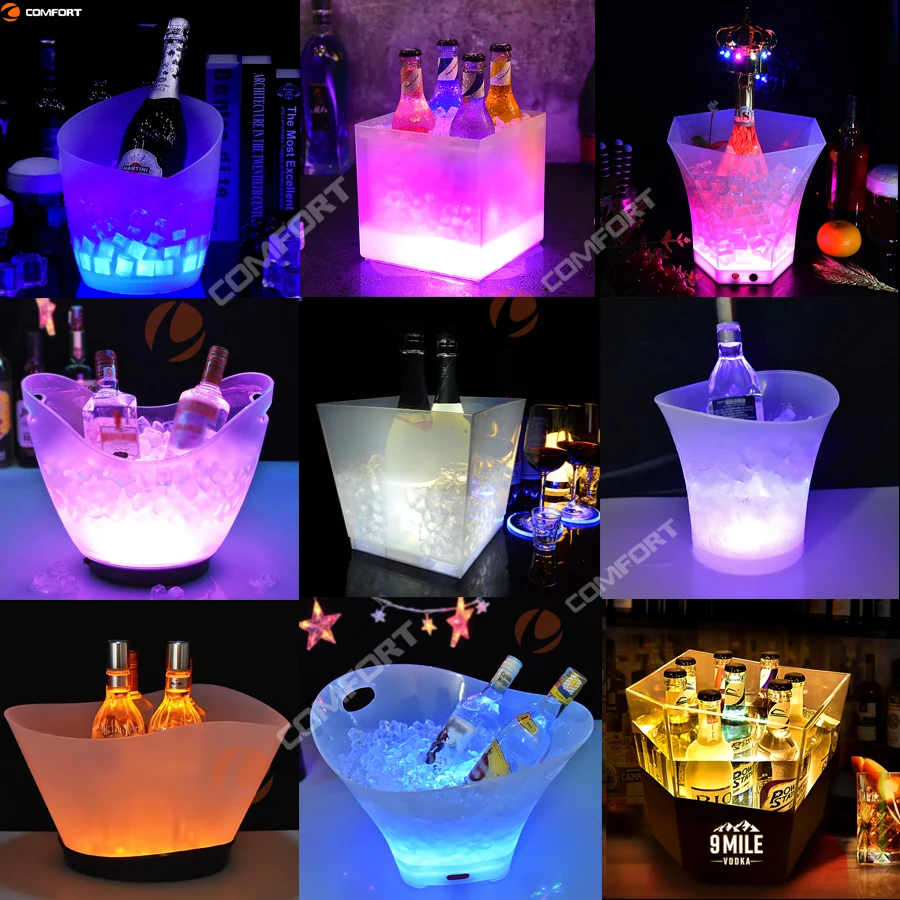 RGB Rechargeable Led Light up Plastic Ice Bucket Top Quality 12Liter Vodka and Beverage Promotional Gift