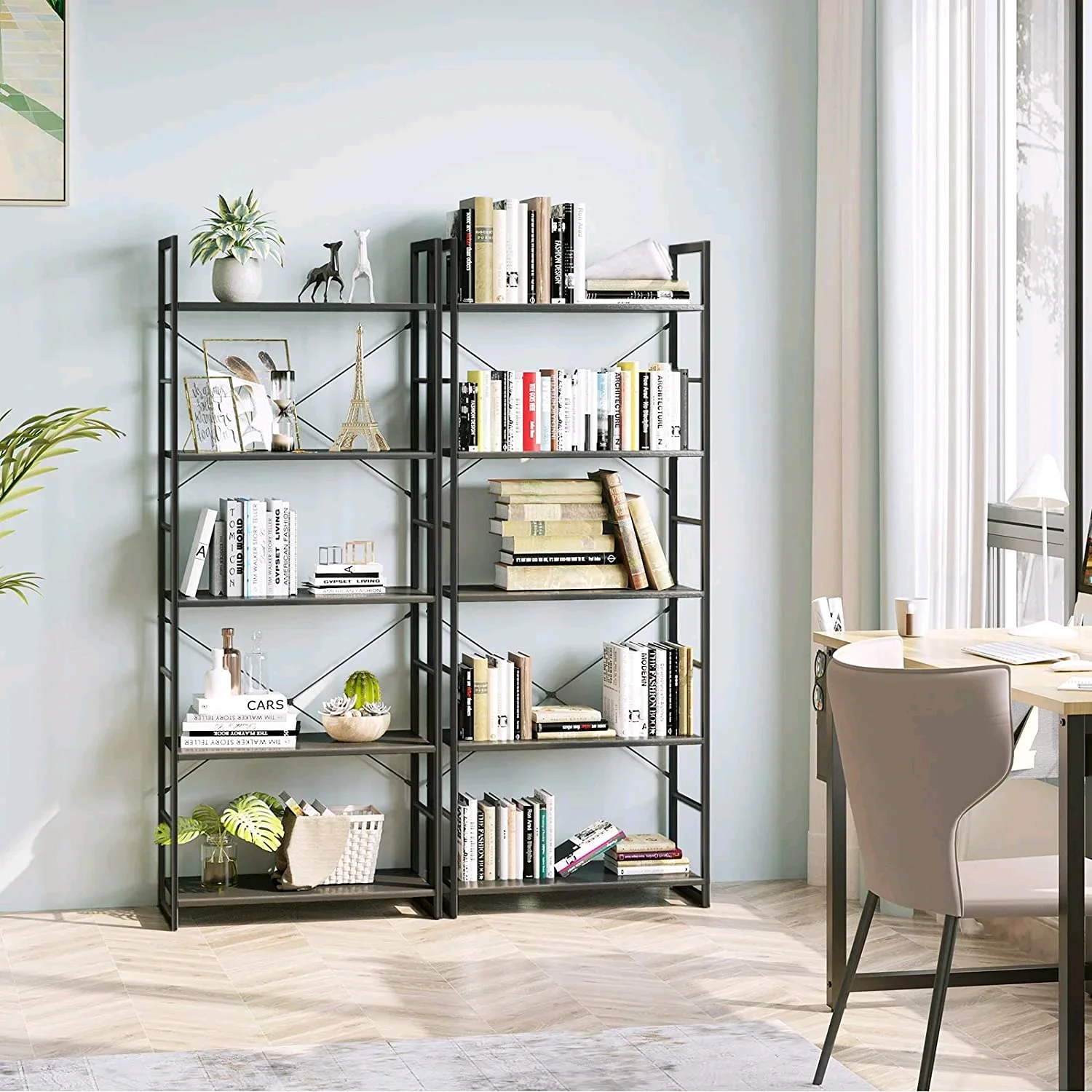 Combohome Modern Cube Tall Bookshelf 5-Tier Wood Bookshelf Modern Decorative Display Shelf Free-Standing Bookcase for Sale